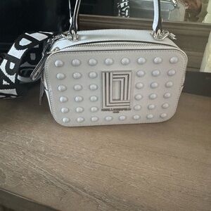 Karl Lagerfeld ice blue leather Studded Crossbody Bag